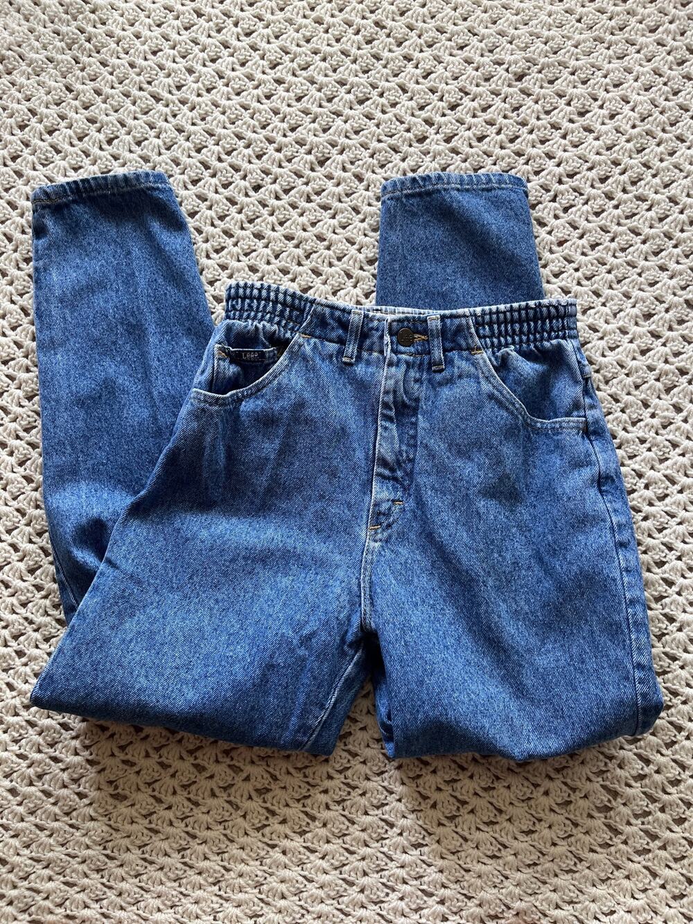 Vintage 80s Lee Jeans Straight Leg Tapered Elastic Waist Bareback Size 4